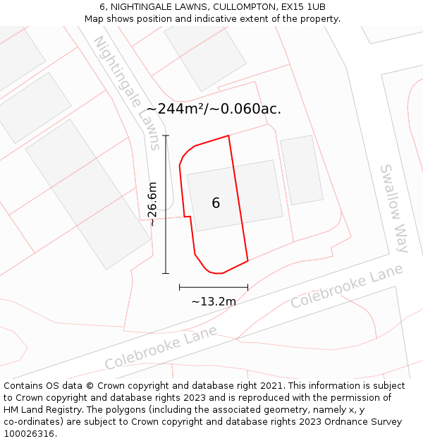 6, NIGHTINGALE LAWNS, CULLOMPTON, EX15 1UB: Plot and title map