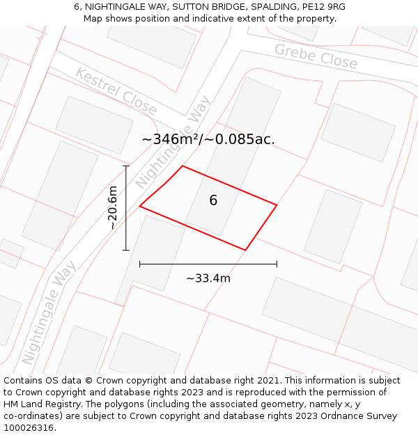 6, NIGHTINGALE WAY, SUTTON BRIDGE, SPALDING, PE12 9RG: Plot and title map