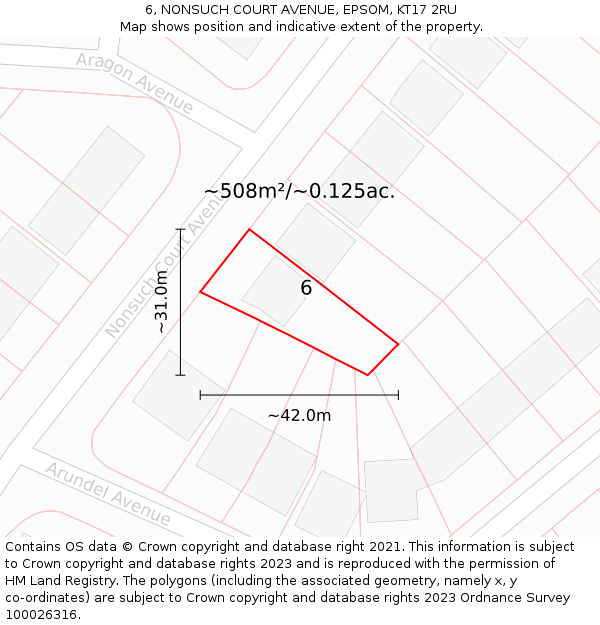 6, NONSUCH COURT AVENUE, EPSOM, KT17 2RU: Plot and title map