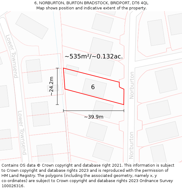 6, NORBURTON, BURTON BRADSTOCK, BRIDPORT, DT6 4QL: Plot and title map