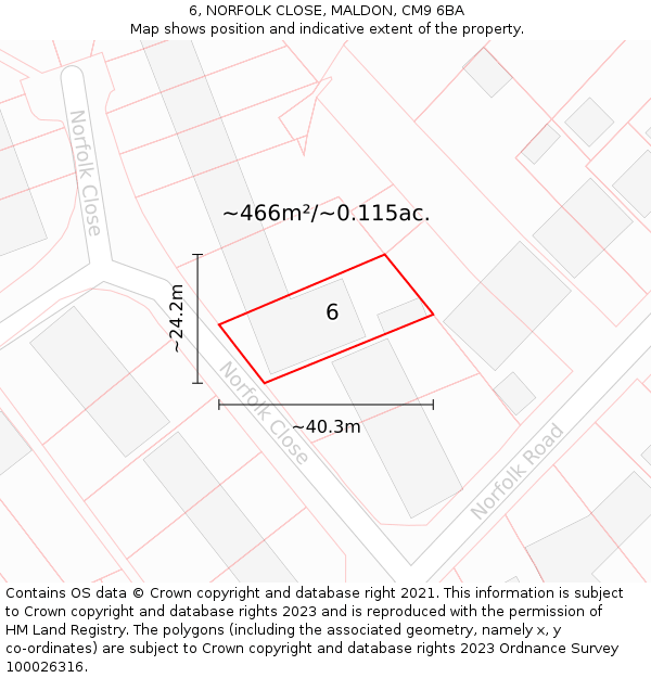 6, NORFOLK CLOSE, MALDON, CM9 6BA: Plot and title map