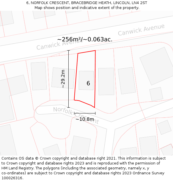 6, NORFOLK CRESCENT, BRACEBRIDGE HEATH, LINCOLN, LN4 2ST: Plot and title map