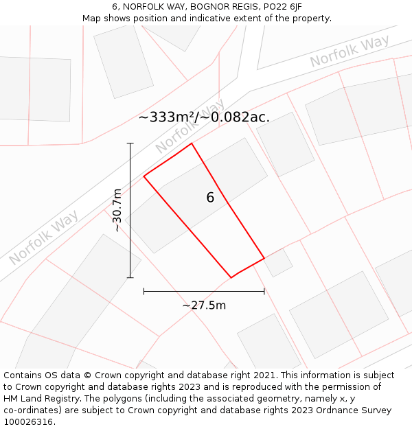 6, NORFOLK WAY, BOGNOR REGIS, PO22 6JF: Plot and title map