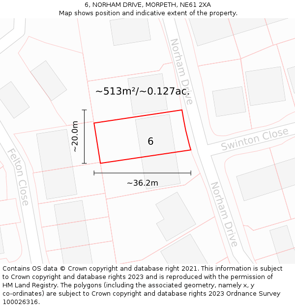 6, NORHAM DRIVE, MORPETH, NE61 2XA: Plot and title map