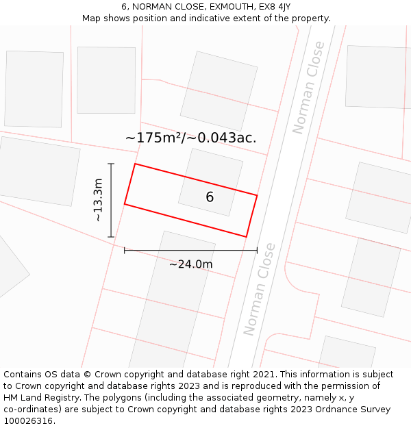 6, NORMAN CLOSE, EXMOUTH, EX8 4JY: Plot and title map