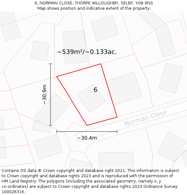 6, NORMAN CLOSE, THORPE WILLOUGHBY, SELBY, YO8 9NS: Plot and title map