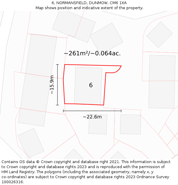 6, NORMANSFIELD, DUNMOW, CM6 1XA: Plot and title map