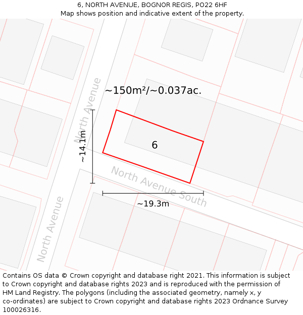 6, NORTH AVENUE, BOGNOR REGIS, PO22 6HF: Plot and title map