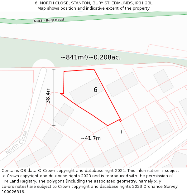 6, NORTH CLOSE, STANTON, BURY ST. EDMUNDS, IP31 2BL: Plot and title map