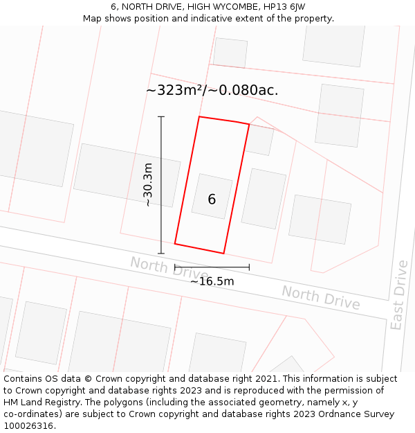 6, NORTH DRIVE, HIGH WYCOMBE, HP13 6JW: Plot and title map