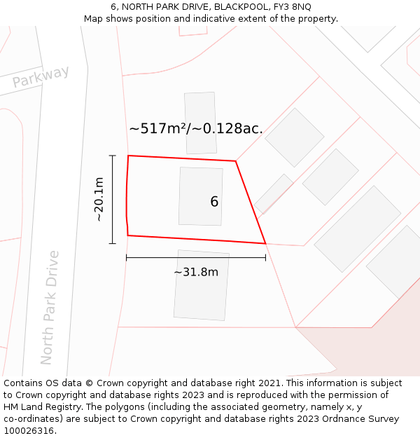 6, NORTH PARK DRIVE, BLACKPOOL, FY3 8NQ: Plot and title map