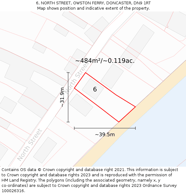 6, NORTH STREET, OWSTON FERRY, DONCASTER, DN9 1RT: Plot and title map