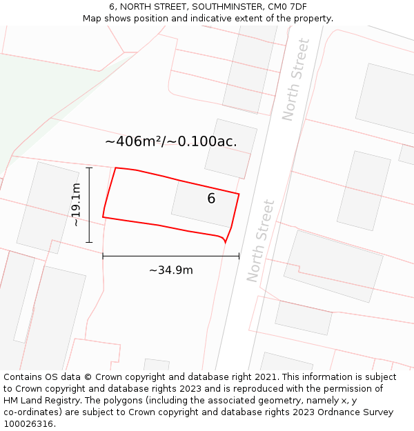 6, NORTH STREET, SOUTHMINSTER, CM0 7DF: Plot and title map