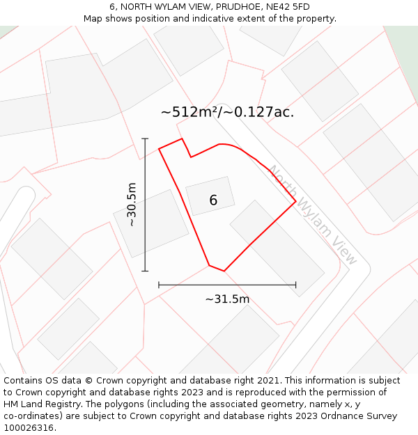 6, NORTH WYLAM VIEW, PRUDHOE, NE42 5FD: Plot and title map