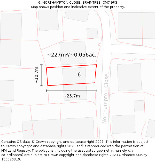 6, NORTHAMPTON CLOSE, BRAINTREE, CM7 9FG: Plot and title map