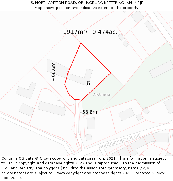 6, NORTHAMPTON ROAD, ORLINGBURY, KETTERING, NN14 1JF: Plot and title map