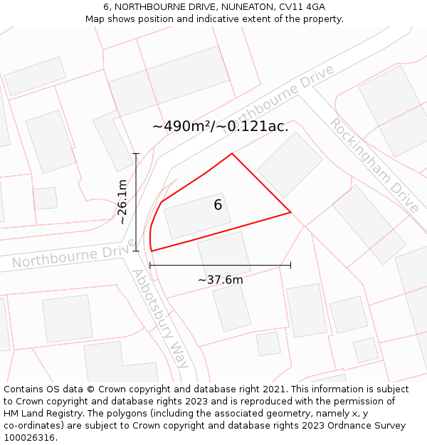 6, NORTHBOURNE DRIVE, NUNEATON, CV11 4GA: Plot and title map