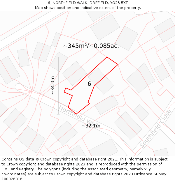 6, NORTHFIELD WALK, DRIFFIELD, YO25 5XT: Plot and title map