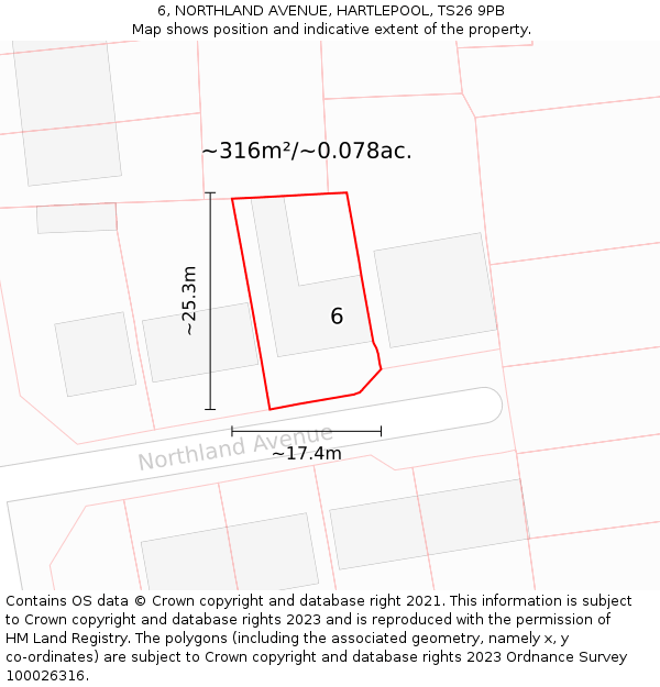 6, NORTHLAND AVENUE, HARTLEPOOL, TS26 9PB: Plot and title map