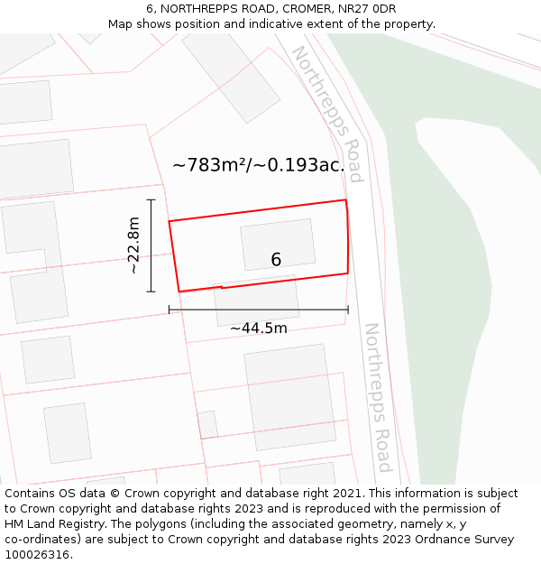 6, NORTHREPPS ROAD, CROMER, NR27 0DR: Plot and title map