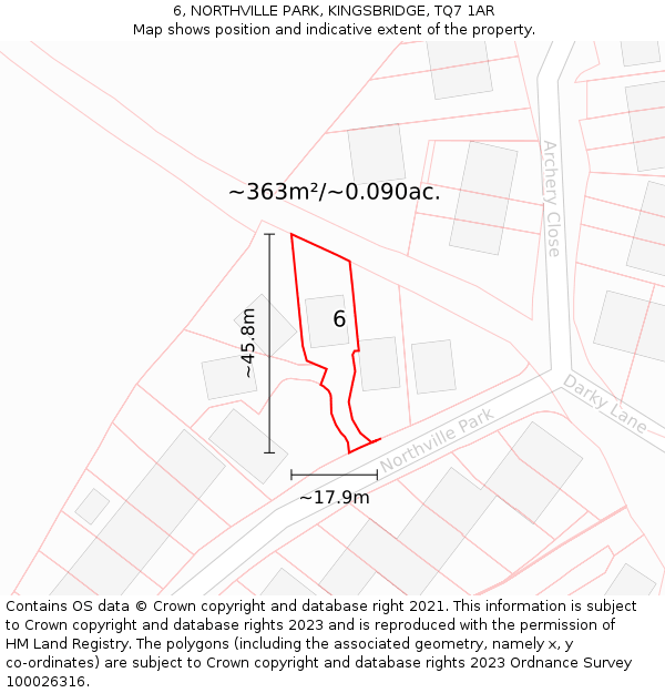 6, NORTHVILLE PARK, KINGSBRIDGE, TQ7 1AR: Plot and title map
