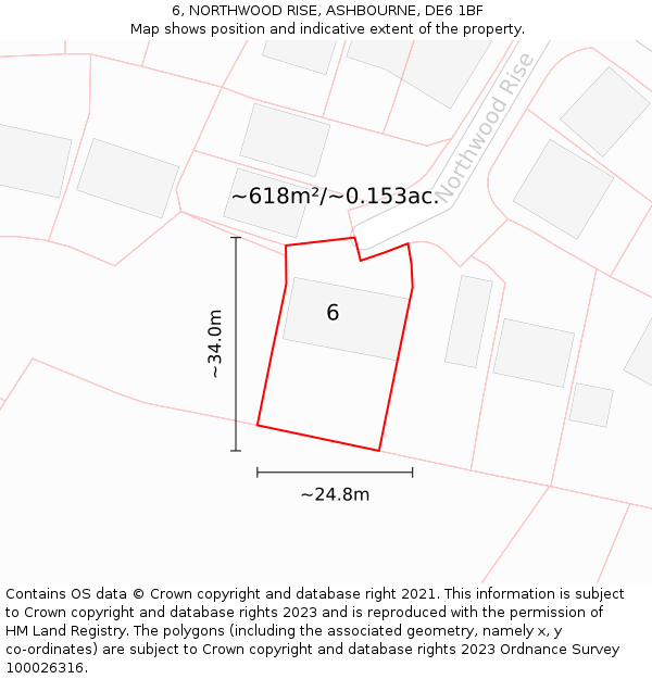 6, NORTHWOOD RISE, ASHBOURNE, DE6 1BF: Plot and title map