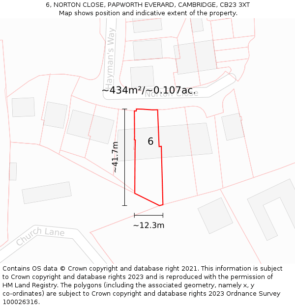 6, NORTON CLOSE, PAPWORTH EVERARD, CAMBRIDGE, CB23 3XT: Plot and title map