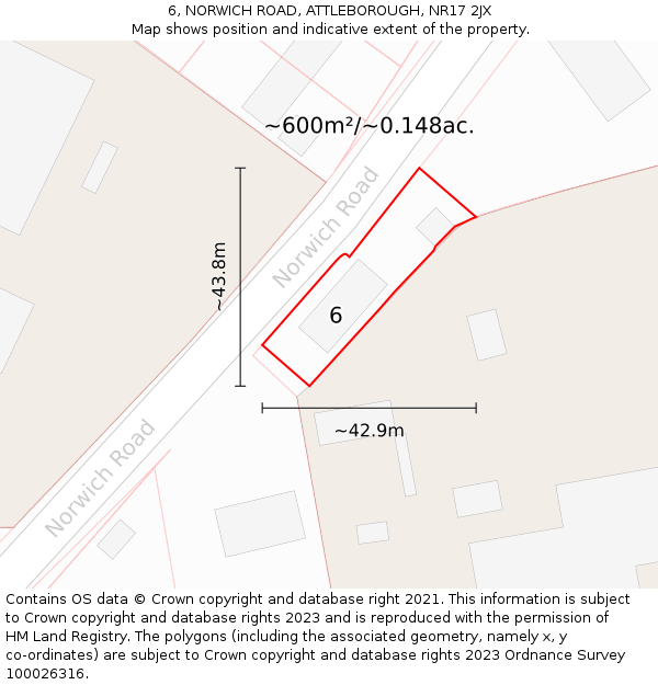 6, NORWICH ROAD, ATTLEBOROUGH, NR17 2JX: Plot and title map