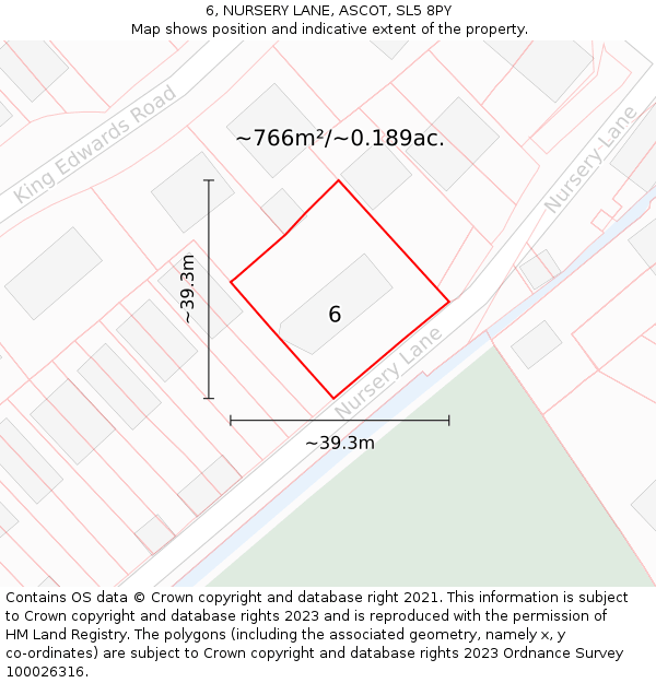 6, NURSERY LANE, ASCOT, SL5 8PY: Plot and title map