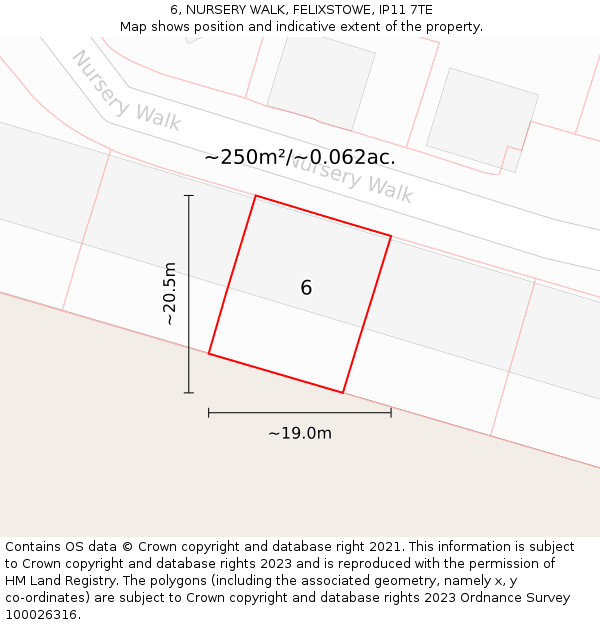 6, NURSERY WALK, FELIXSTOWE, IP11 7TE: Plot and title map