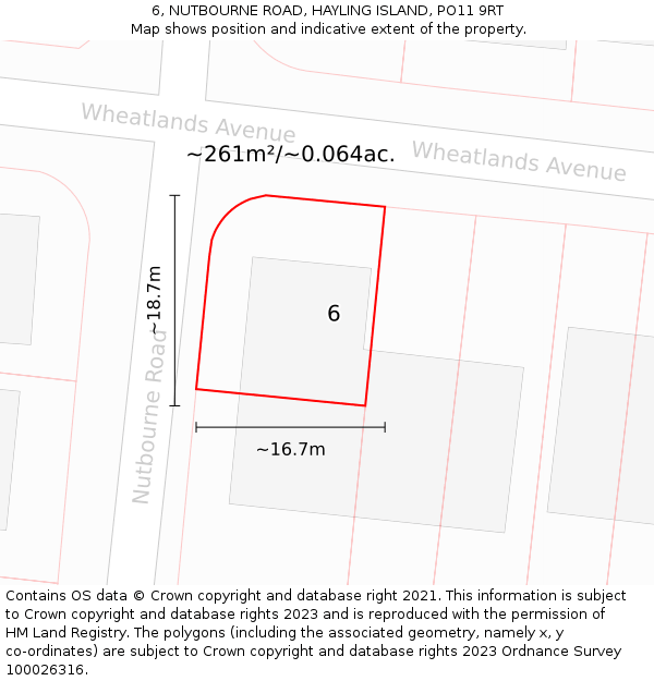 6, NUTBOURNE ROAD, HAYLING ISLAND, PO11 9RT: Plot and title map