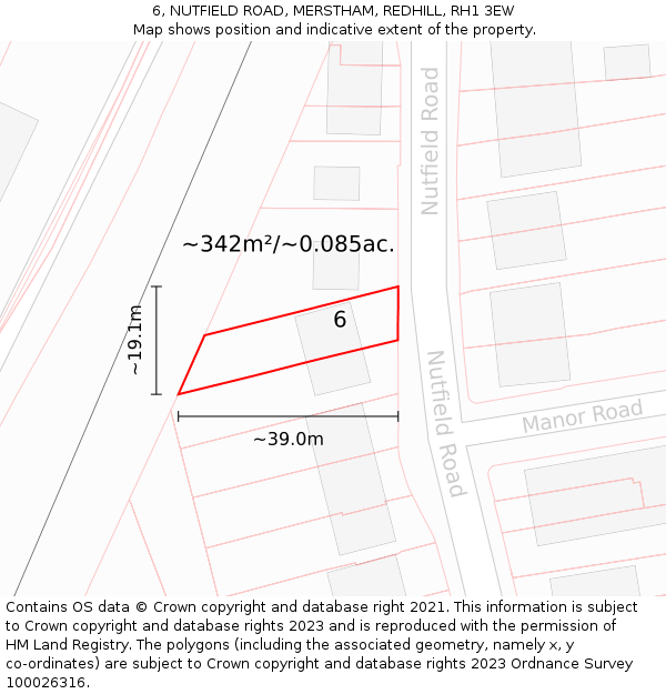 6, NUTFIELD ROAD, MERSTHAM, REDHILL, RH1 3EW: Plot and title map