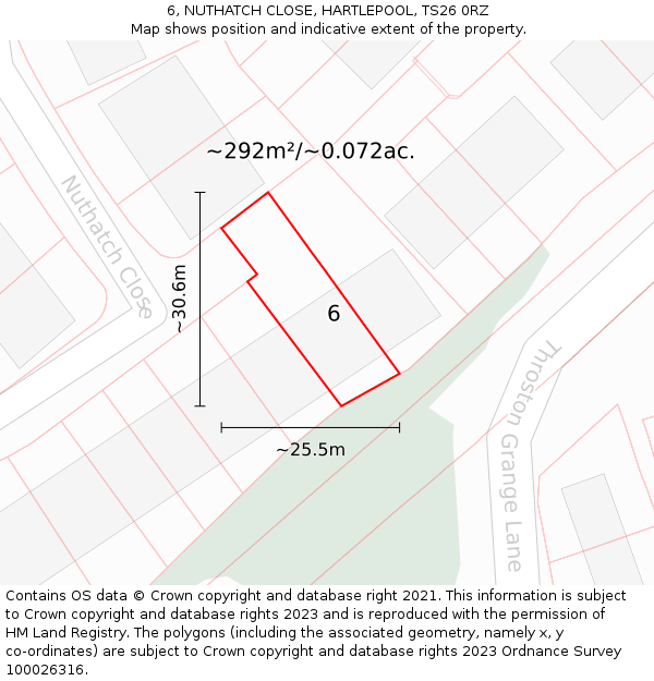 6, NUTHATCH CLOSE, HARTLEPOOL, TS26 0RZ: Plot and title map