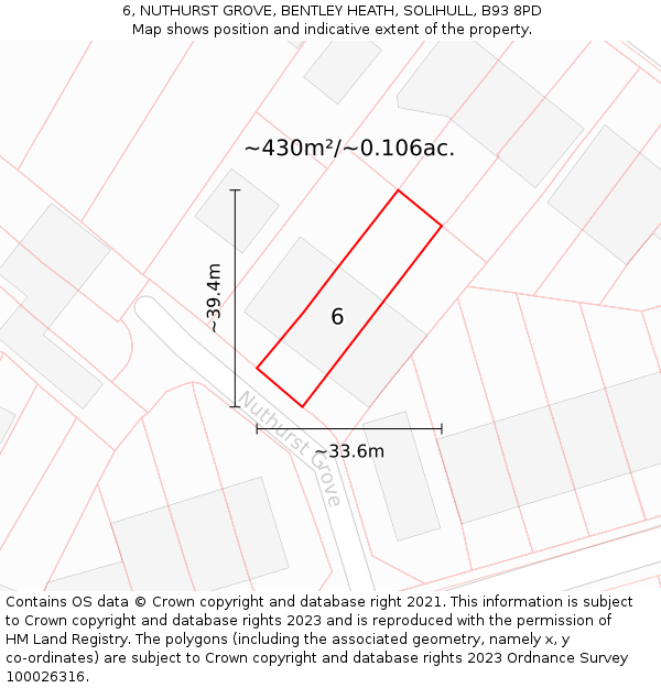 6, NUTHURST GROVE, BENTLEY HEATH, SOLIHULL, B93 8PD: Plot and title map