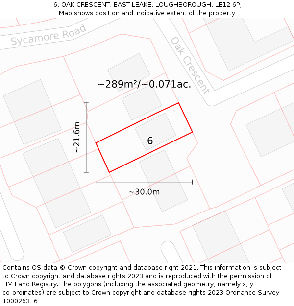 6, OAK CRESCENT, EAST LEAKE, LOUGHBOROUGH, LE12 6PJ: Plot and title map