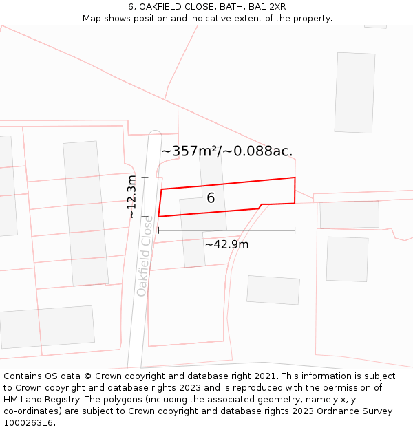 6, OAKFIELD CLOSE, BATH, BA1 2XR: Plot and title map