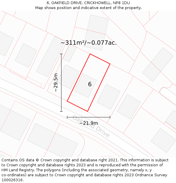 6, OAKFIELD DRIVE, CRICKHOWELL, NP8 1DU: Plot and title map