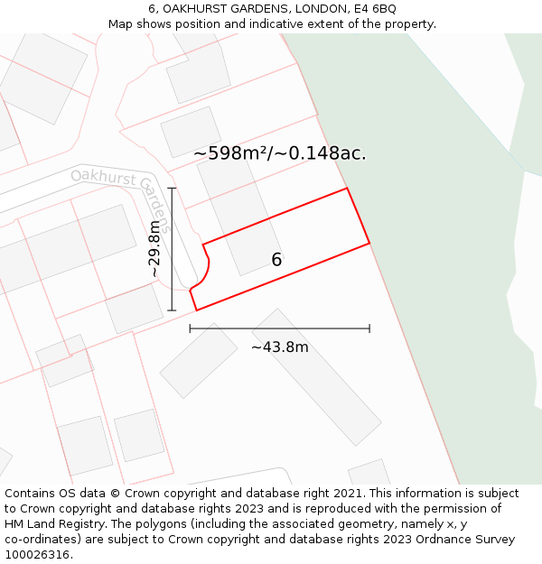 6, OAKHURST GARDENS, LONDON, E4 6BQ: Plot and title map