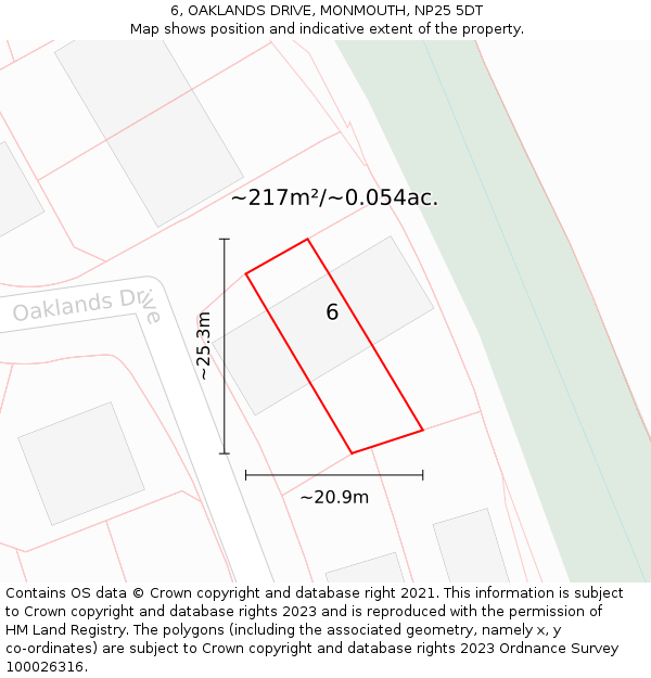 6, OAKLANDS DRIVE, MONMOUTH, NP25 5DT: Plot and title map