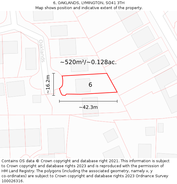 6, OAKLANDS, LYMINGTON, SO41 3TH: Plot and title map