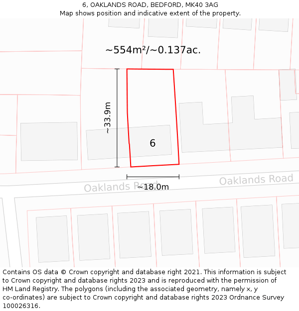 6, OAKLANDS ROAD, BEDFORD, MK40 3AG: Plot and title map