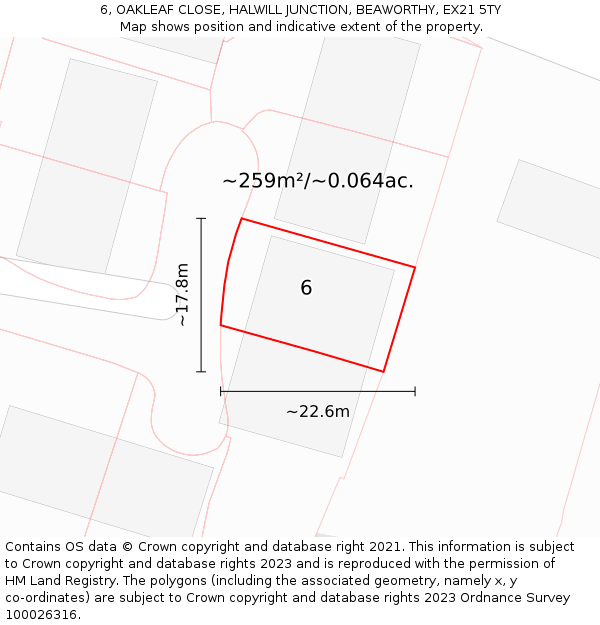 6, OAKLEAF CLOSE, HALWILL JUNCTION, BEAWORTHY, EX21 5TY: Plot and title map