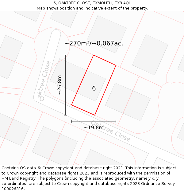 6, OAKTREE CLOSE, EXMOUTH, EX8 4QL: Plot and title map