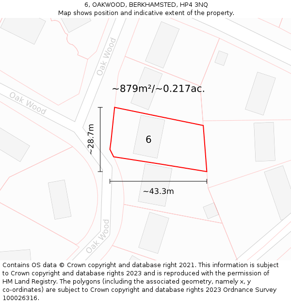 6, OAKWOOD, BERKHAMSTED, HP4 3NQ: Plot and title map