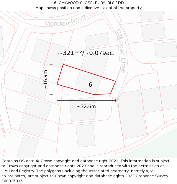 6, OAKWOOD CLOSE, BURY, BL8 1DD: Plot and title map