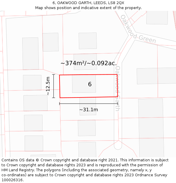 6, OAKWOOD GARTH, LEEDS, LS8 2QX: Plot and title map