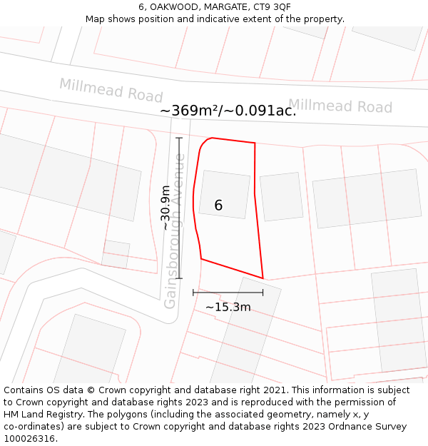 6, OAKWOOD, MARGATE, CT9 3QF: Plot and title map