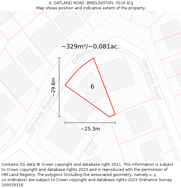 6, OATLAND ROAD, BRIDLINGTON, YO16 6UJ: Plot and title map