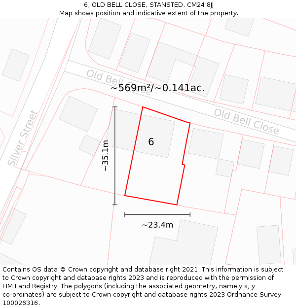 6, OLD BELL CLOSE, STANSTED, CM24 8JJ: Plot and title map