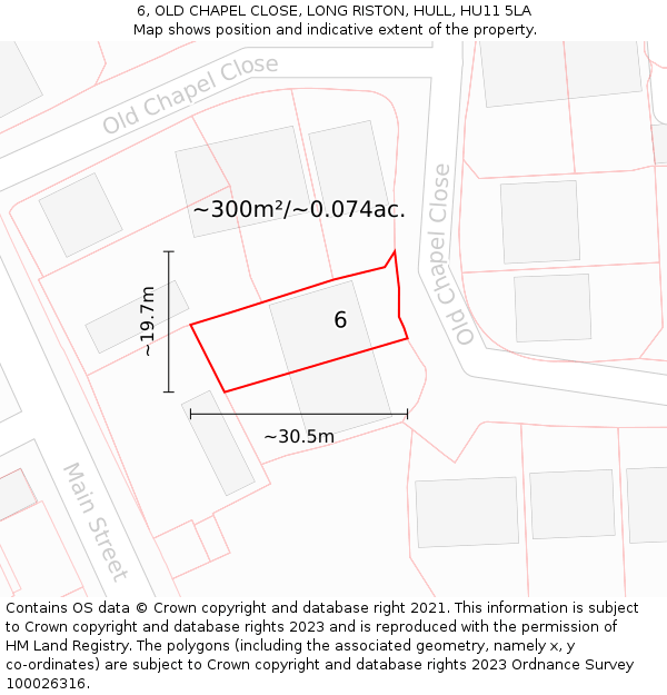 6, OLD CHAPEL CLOSE, LONG RISTON, HULL, HU11 5LA: Plot and title map